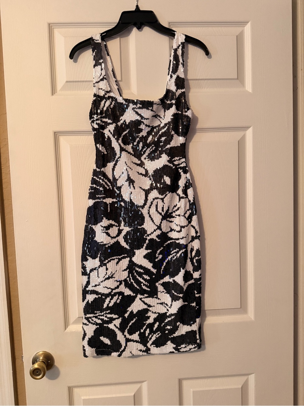 Black and White Floral Sequin Dress